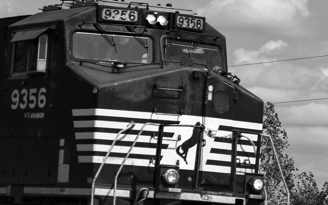 black and white picture of the front of the train